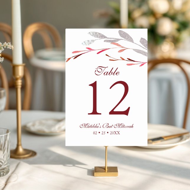 Watercolor Succulent Floral Botanical Bat Mitzvah Table Number (Creator Uploaded)