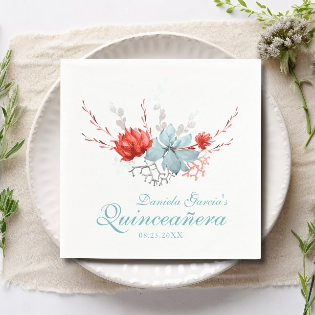Watercolor Succulent Floral Botanical Quinceañera Napkin (Creator Uploaded)