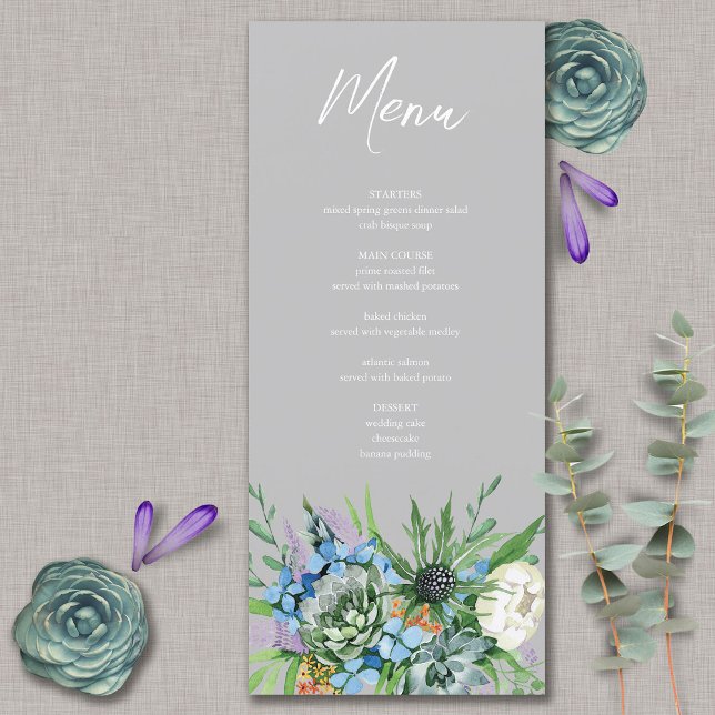 Watercolor Succulent Floral Bouquet Boho Wedding Menu (Creator Uploaded)