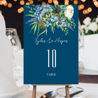Watercolor Succulent Floral Bouquet Boho Wedding Table Number