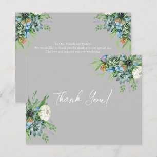 Watercolor Succulent Floral Bouquet Boho Wedding Thank You Card