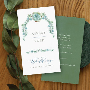 Watercolor Succulent Floral Garden Wedding Planner Business Card