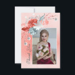 Watercolor Succulent Floral Photo | Bat Mitzvah Thank You Card<br><div class="desc">This design features an elegant watercolor succulent floral bouquet in soft blue, burgundy and coral red flowers on a coral shimmer background. Your favourite photo and the text Thank You in elegant script on the front. On the reverse is your personalised thank you card information. Personalise by editing the text...</div>