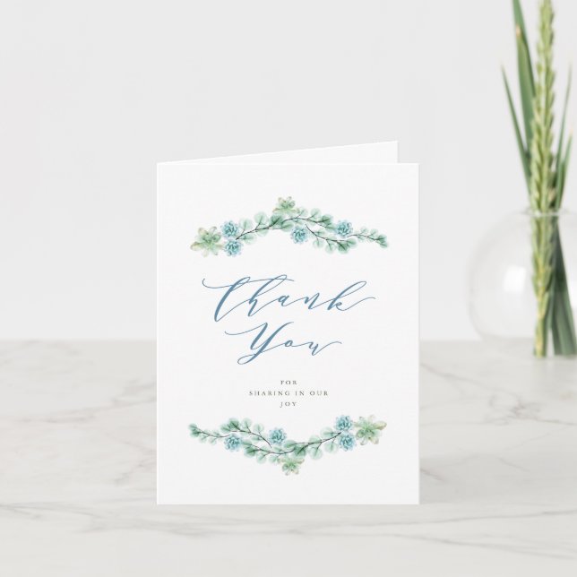 Watercolor Succulent Garden Stylish Summer Wedding Thank You Card (Front)