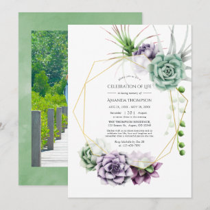 Watercolor Succulent Geometric Celebration of Life Invitation