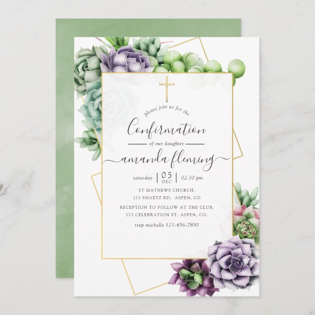Watercolor Succulent Geometric Confirmation Invitation (Front/Back)