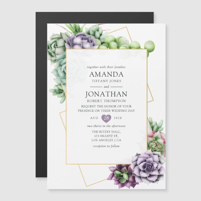 Watercolor Succulent Geometric Wedding Magnetic Invitation (Front/Back)