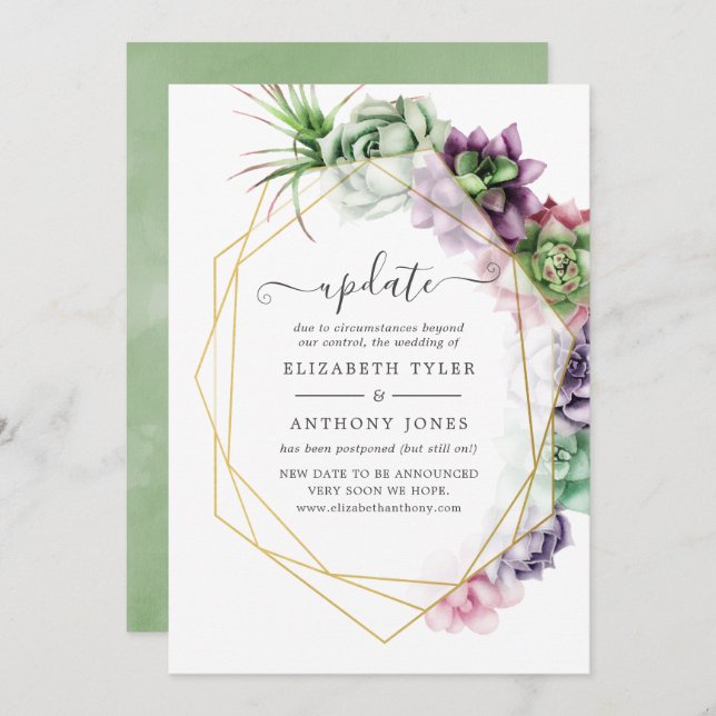 Watercolor Succulent Geometric Wedding Update Invitation (Front/Back)