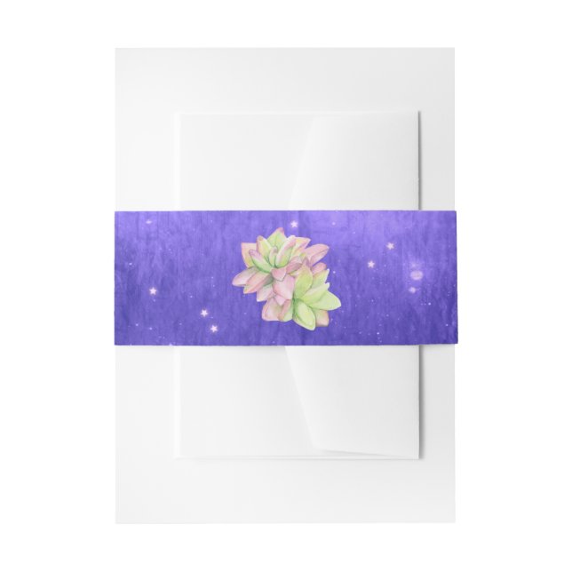 Watercolor Succulent on Rustic Purple Invitation Belly Band (Front Example)