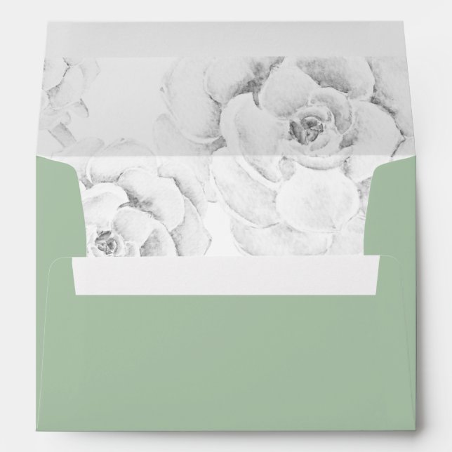 watercolor succulent peach roses wedding envelope (Back (Bottom))