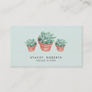 Watercolor Succulent Plant House Pet Sitter Business Card