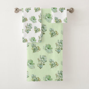 Watercolor Succulent Plants Pattern Bath Towel Set