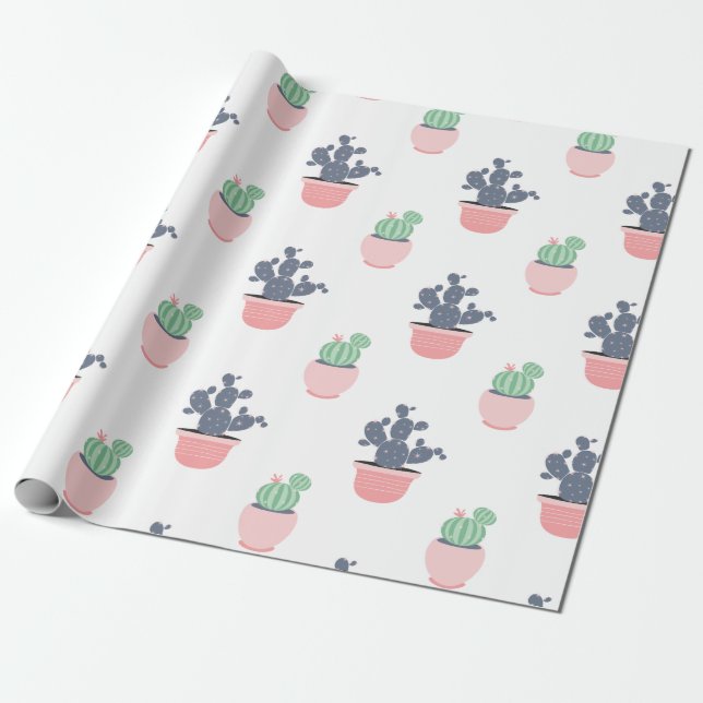 Watercolor Succulent Plants Wrapping Paper (Unrolled)