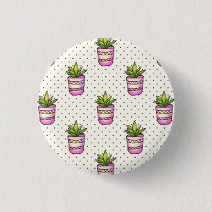 Watercolor Succulent Polka Dot Pattern 3 Cm Round Badge