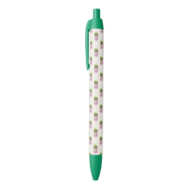 Watercolor Succulent Polka Dot Pattern Black Ink Pen (Top (Vertical))
