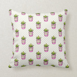Watercolor Succulent Polka Dot Pattern Cushion