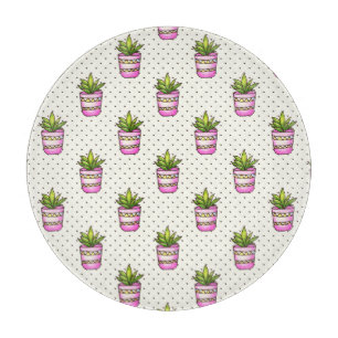 Watercolor Succulent Polka Dot Pattern Cutting Board