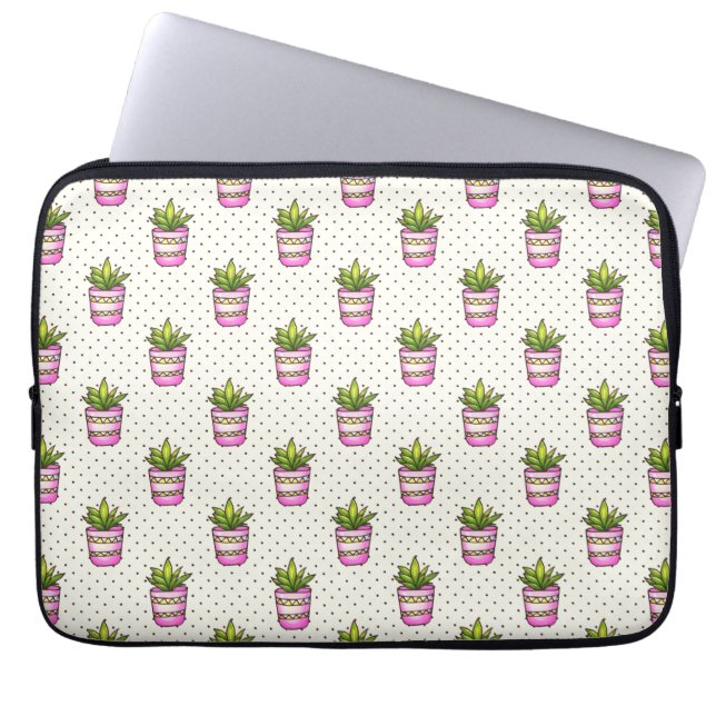 Watercolor Succulent Polka Dot Pattern Laptop Sleeve (Front)