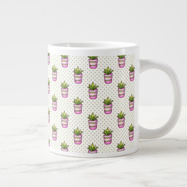Watercolor Succulent Polka Dot Pattern Large Coffee Mug (Right)
