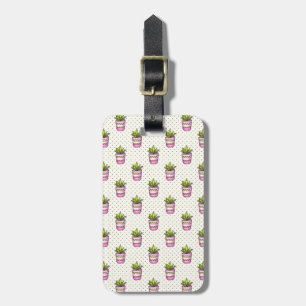 Watercolor Succulent Polka Dot Pattern Luggage Tag