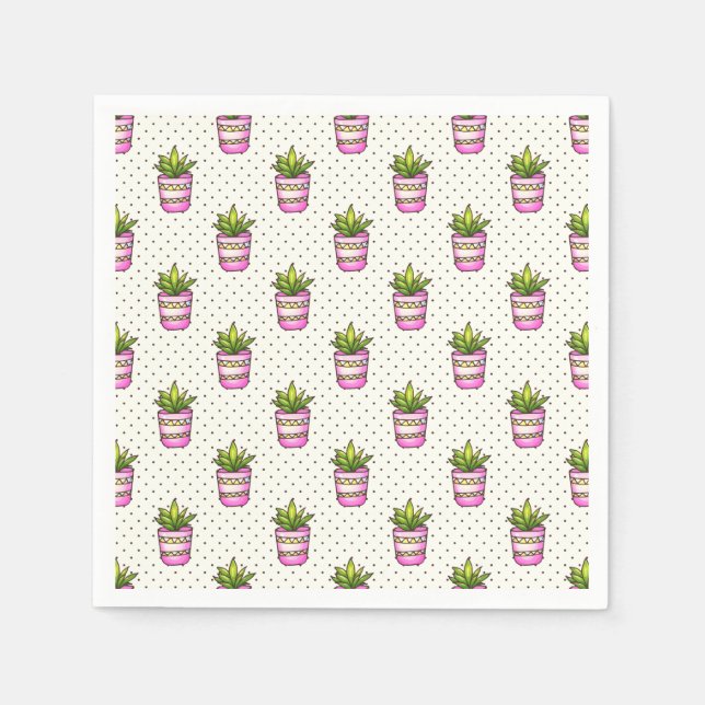 Watercolor Succulent Polka Dot Pattern Napkin (Front)