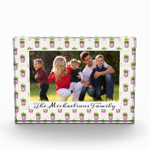 Watercolor Succulent Polka Dot Pattern Photo Block