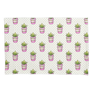 Watercolor Succulent Polka Dot Pattern Pillowcase