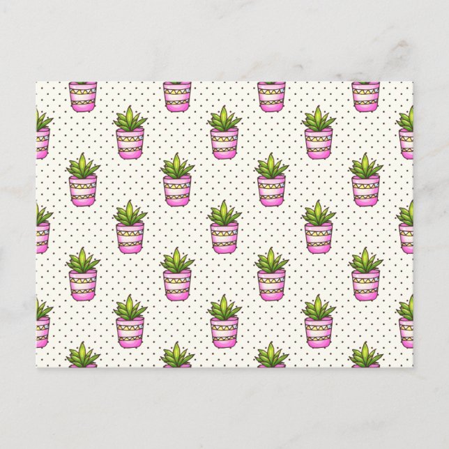 Watercolor Succulent Polka Dot Pattern Postcard (Front)