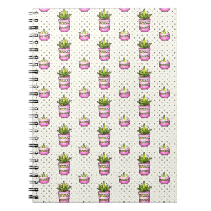Watercolor Succulent Polka Dot Pattern Spiral Notebook