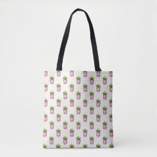 Watercolor Succulent Polka Dot Pattern Tote Bag