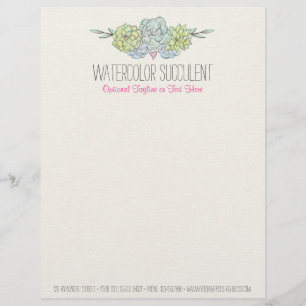 Watercolor Succulent Shabby Chic Bohemian Floral Letterhead Design