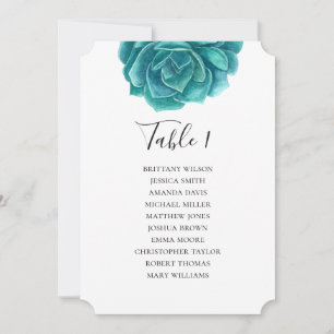 Watercolor succulent. Teal wedding seating chart Invitation