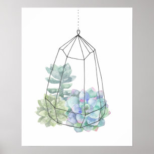 Watercolor Succulent Terrarium Hand Drawn Poster