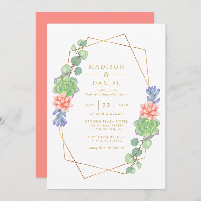 Watercolor Succulent Terrarium Wedding Invitation (Front/Back)