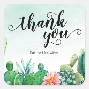 Watercolor Succulent  Thank You Square Sticker