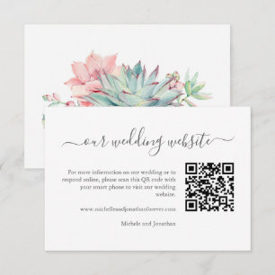 Watercolor Succulent Wedding Details with QR Code Enclosure Card