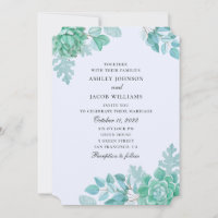Watercolor succulent wedding. Mint and blue cactus