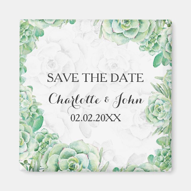 watercolor succulent wedding save the Date Magnet (Front)