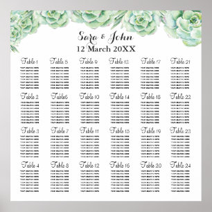 watercolor succulent wedding seating plan poster