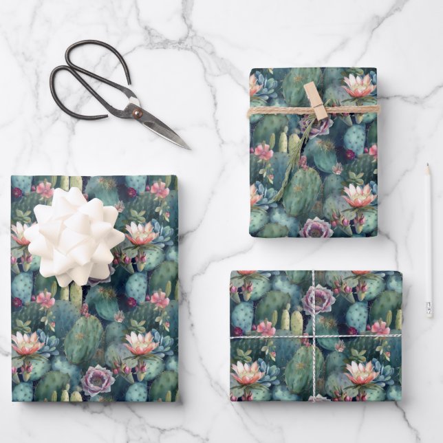 Watercolor Succulent Wrapping Paper Sheet (Front)