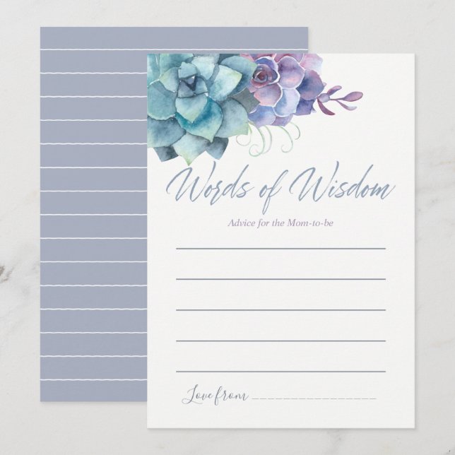 Watercolor Succulents Advice for Mum Baby Shower Invitation (Front/Back)