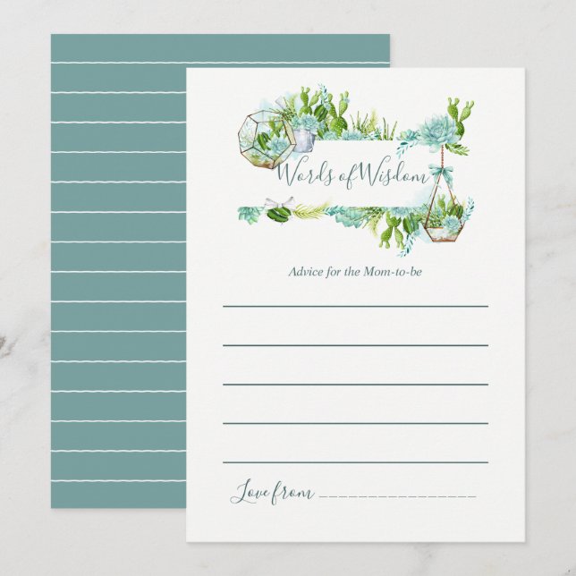 Watercolor Succulents Advice for Mum Baby Shower Invitation (Front/Back)
