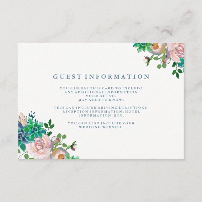 Watercolor Succulents and Flowers Guest Details Enclosure Card (Front)