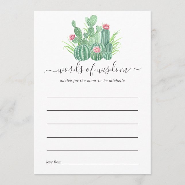 Watercolor Succulents Baby Shower Advice Card (Front)