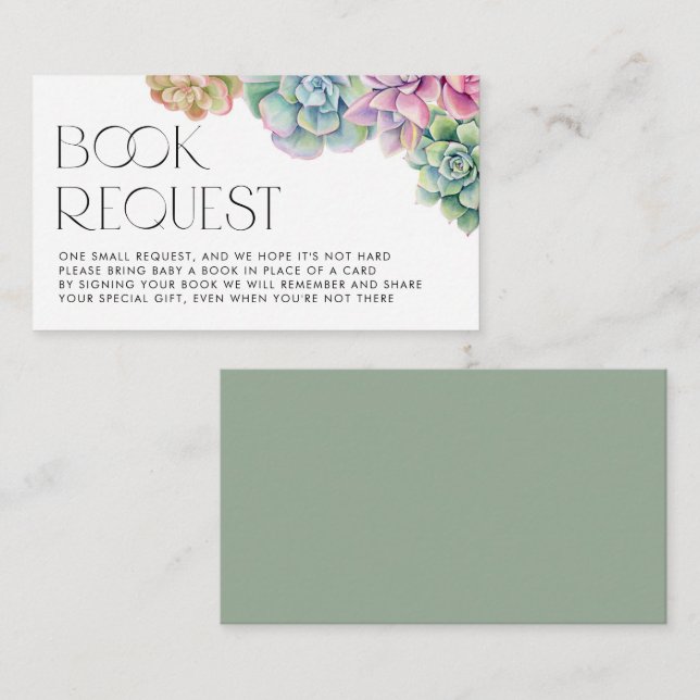 Watercolor Succulents Baby Shower Book Request Enclosure Card (Front/Back)