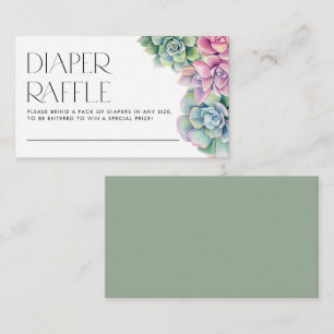 Watercolor Succulents Baby Shower Diaper Raffle Enclosure Card