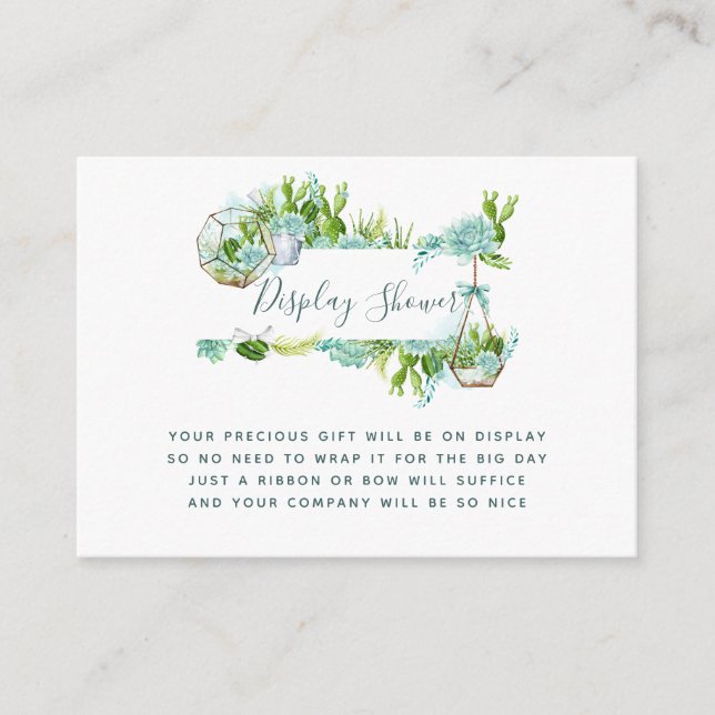 Watercolor Succulents Baby Shower Display Shower Enclosure Card (Front)