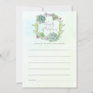Watercolor Succulents Baby Shower Mum Advice Card