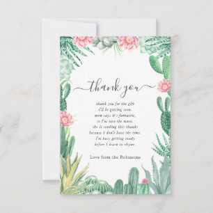 Watercolor Succulents Baby Shower Thank You Card