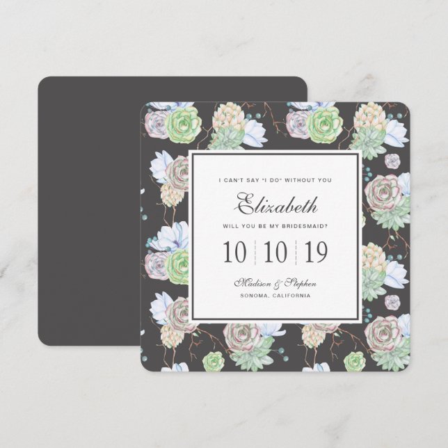 Watercolor | Succulents & Branches - Bridesmaid Invitation (Front/Back)